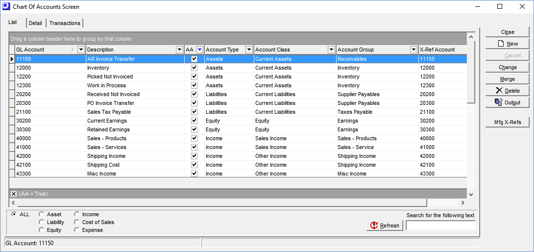 Chart Of Accounts List And Description